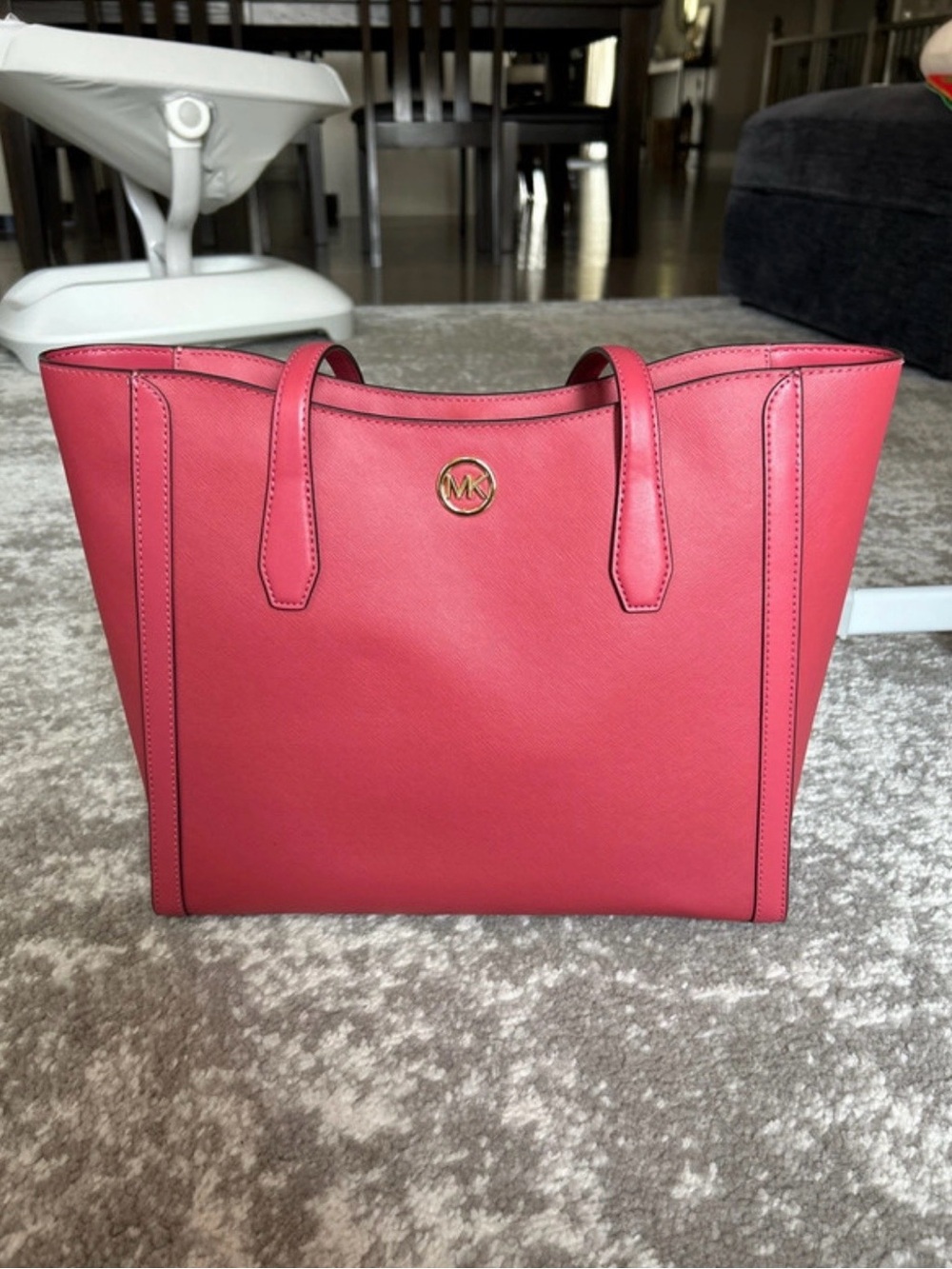 Michael Kors Coral Pink Saffiano Leather Tote with Gold Logo